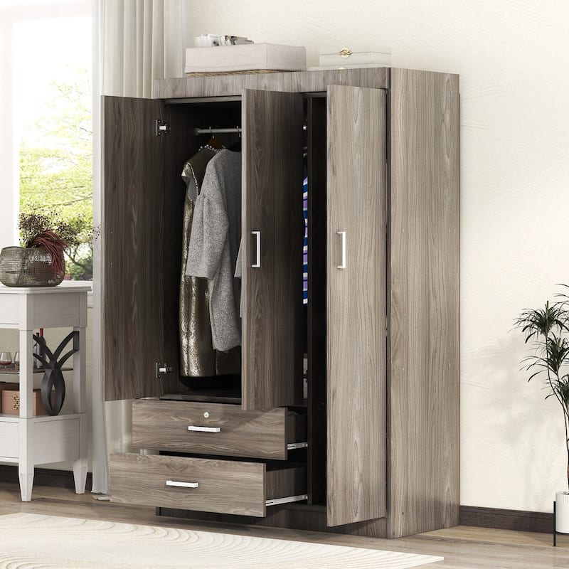3-Door Wardrobe with 2 Drawers - N/A
