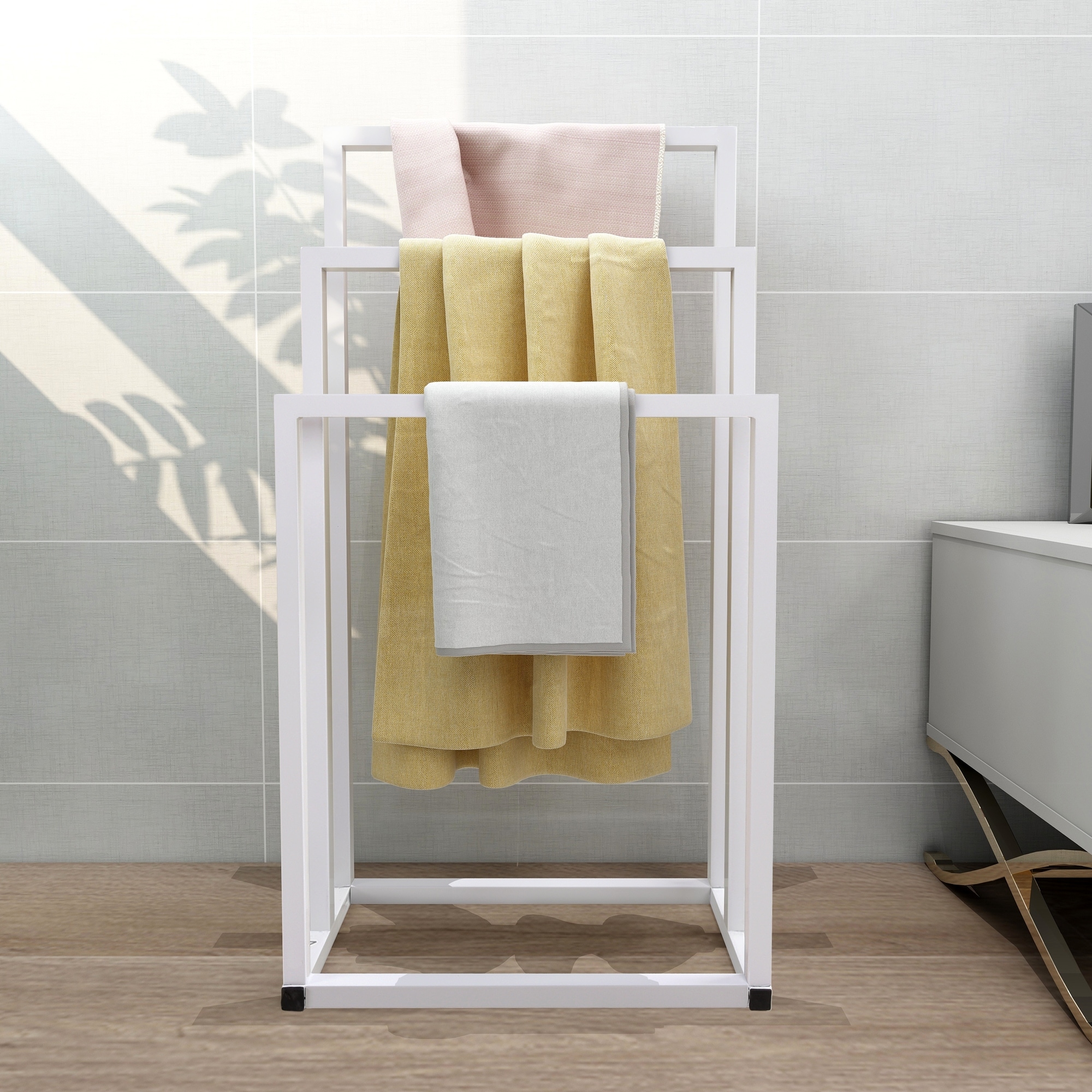 Chrome Deluxe 3 Rail Towel Stand 3 Tier Towel Holder Floor Standing Towel Holder 
