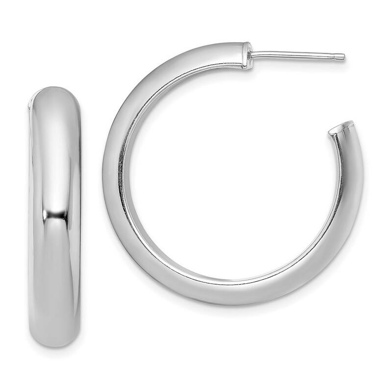Curata 925 Sterling Silver 30.6x6mm Polished Weddding Band Half Hoop Post Earrings