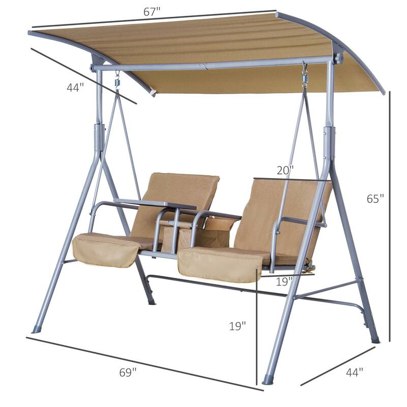 2-Seater Porch Swing Chair with Stan & Canopy