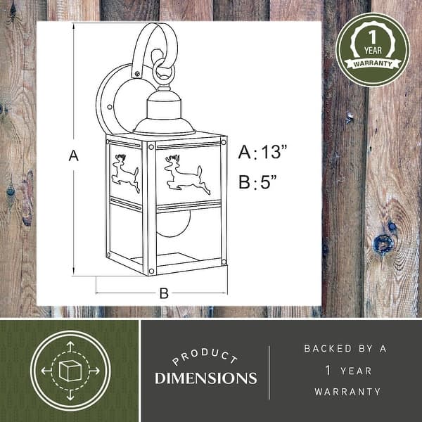 VAXCEL Bryce 13 in. H 1-Light Burnished Bronze Rustic Deer Outdoor Wall Sconce, Steel, Clear Seeded Glass Shade