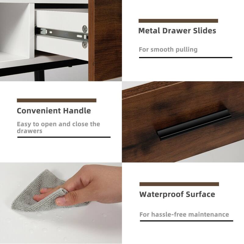 48 Inch Industrial Console Table with Storage Drawers Open Shelf Entryway - 48" x 15.5" x 30.5" (L x W x H)