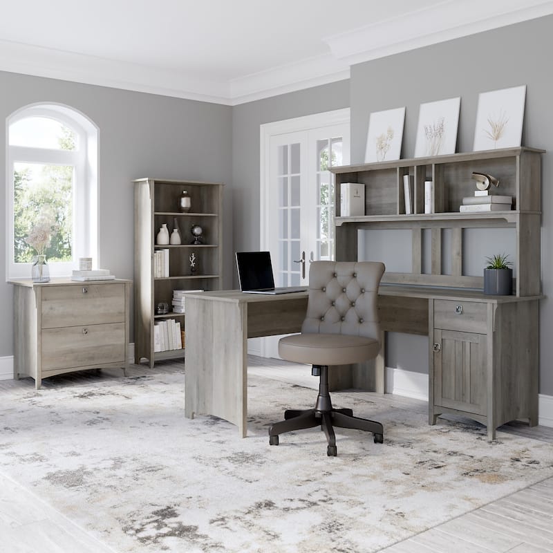 Salinas 60W L Desk with Hutch, Cabinet and Bookcase by Bush Furniture