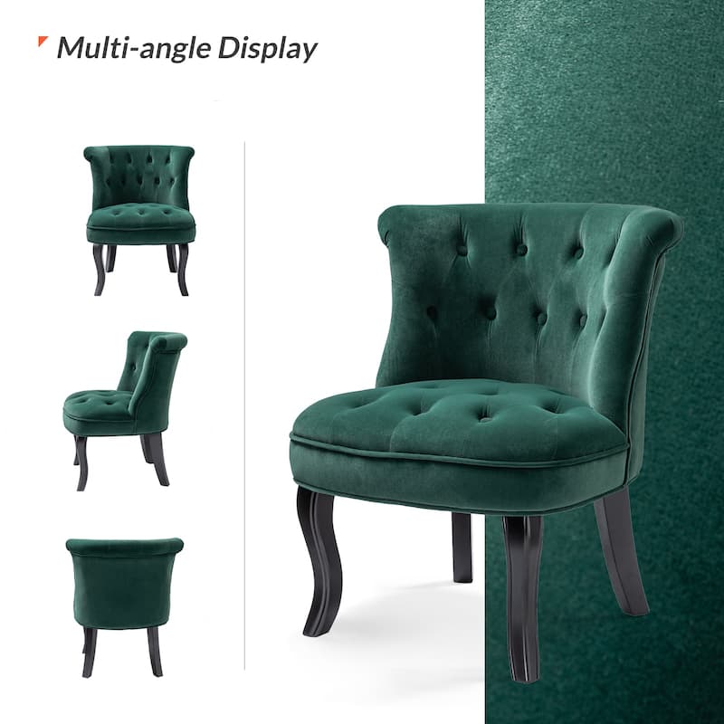 Paolino 25.1" Wide Traditional Velvet Button-tufted Back Stools with Wood Legs by HULALA HOME