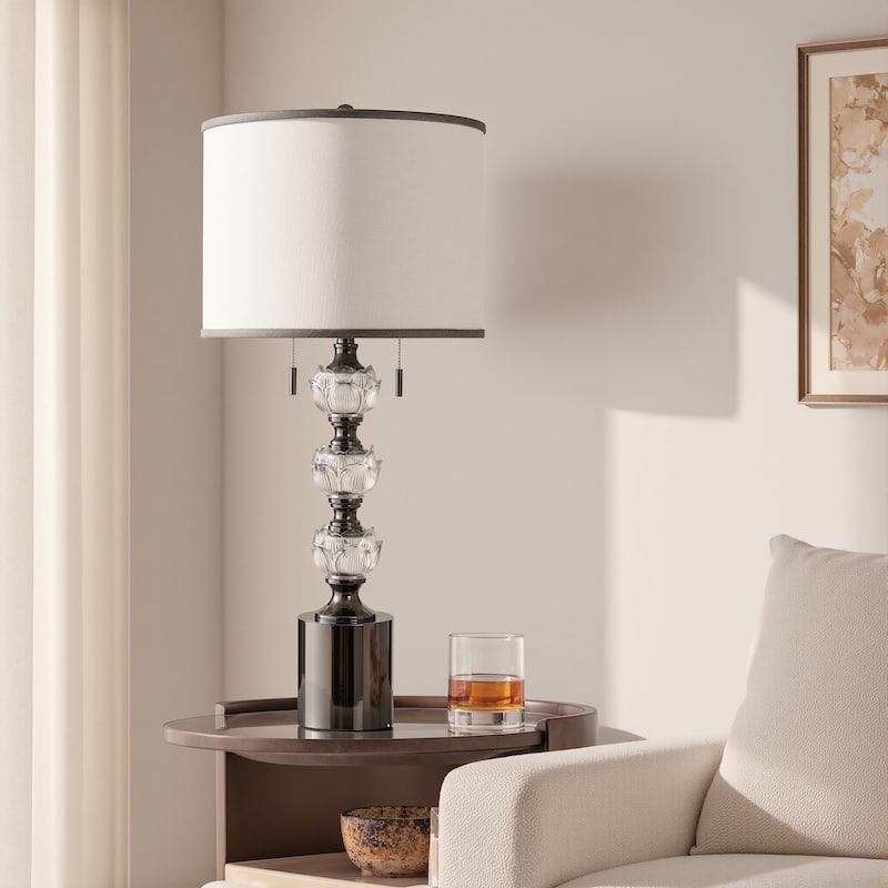 StyleCraft Coralie Glass Table Lamp - Hayla Silver - White Shade
