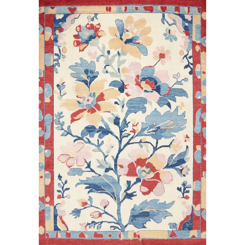 Hand Knotted Oriental 100% Wool Carpet Transitional Floral Beige & Ivories Oushak Area Rug - 9' 8'' X 8' 6''