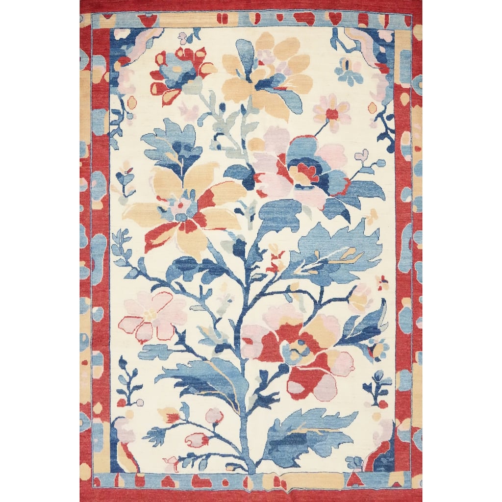 Hand Knotted Oriental 100% Wool Carpet Transitional Floral Beige & Ivories Oushak Area Rug - 9' 8'' X 8' 6''