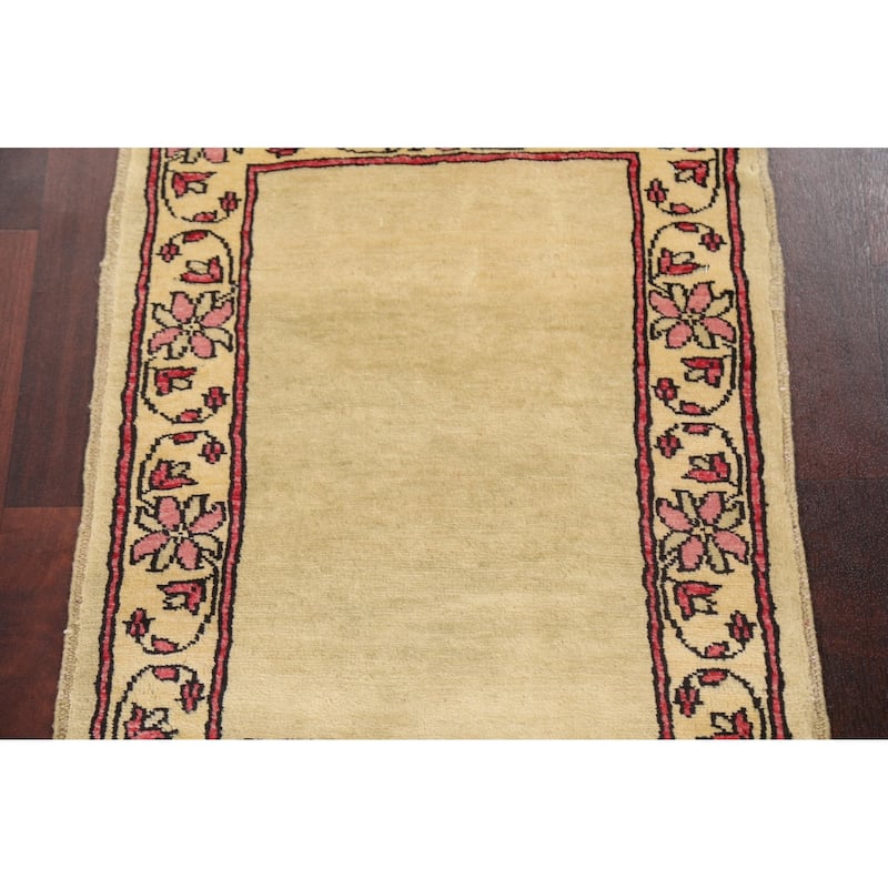 Geometric Oriental Wool Gabbeh Kashkoli Area Rug Hand-knotted Carpet - 1'11" x 2'6"