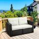 Option Dark Coffee Rattan, Beige Cushion