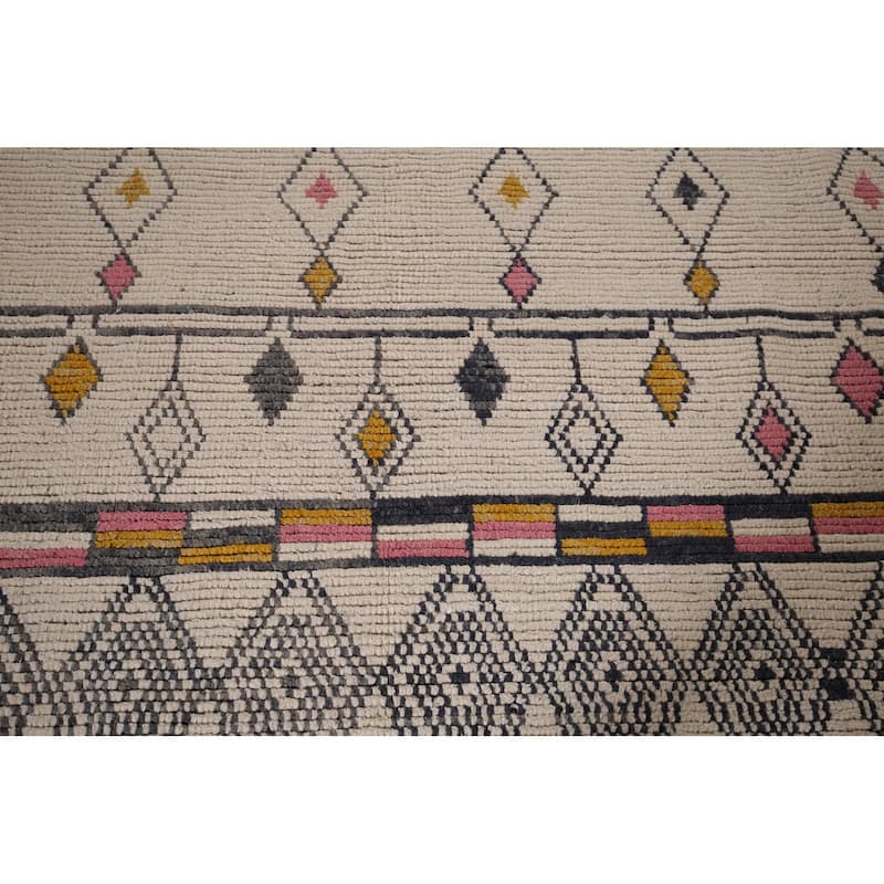 Geometric Beige Moroccan Area Rug Handmade Modern Wool Carpet - 8'10"x 12'9"