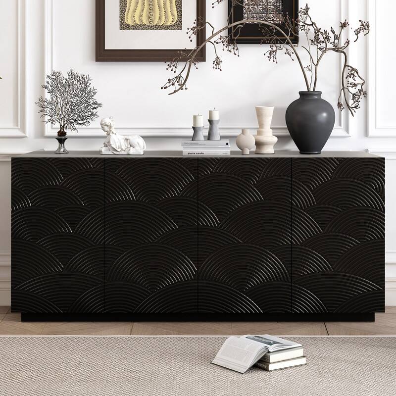 Modern 60" Sideboard Buffet Cabinet with 4 Doors for Stylish Home Organization and Elegant Storage - Black