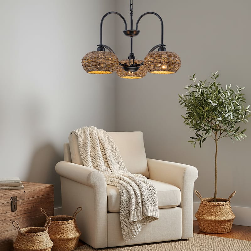 Vesper 3-light Modern Farmhouse Rustic Chandelier - 16 in. Tall/22 in. Wide