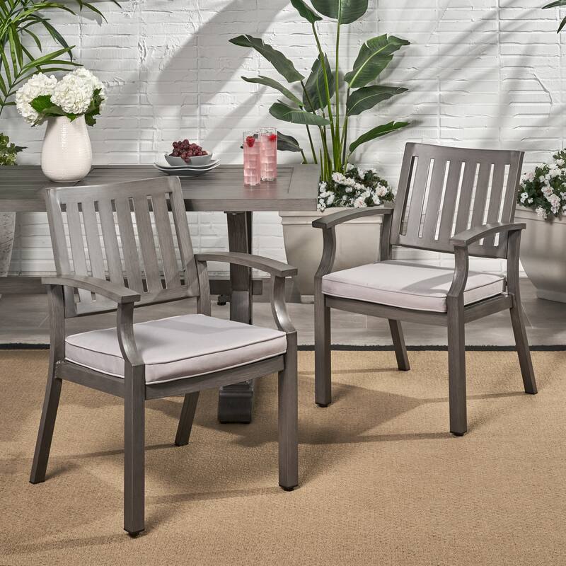 Roomfitters Modern Outdoor Aluminum Dining Chairs with Water Resistant Cushions, Slat Back, Dark Grey, Set of 2 - Grey