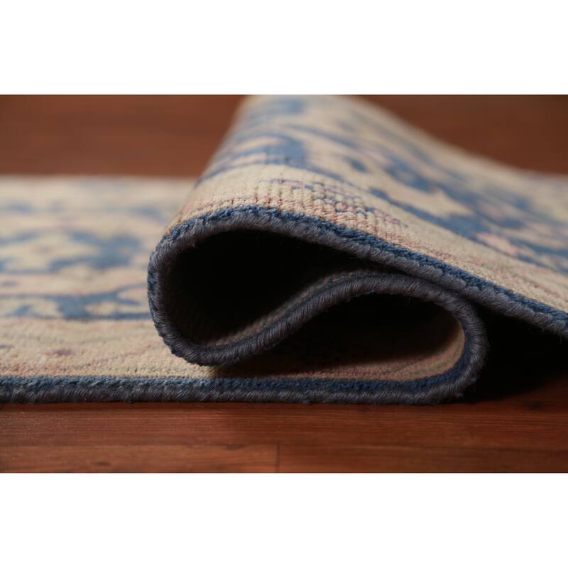 Blue Oushak Oriental Runner Rug Handmade Wool Carpet - 2'8"x 12'1"