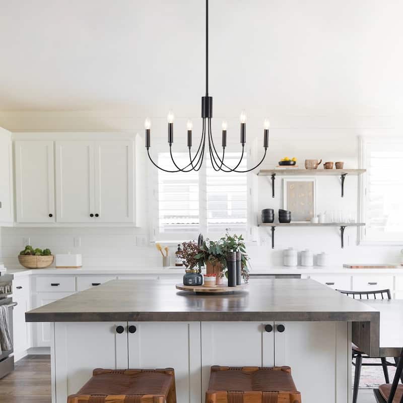Farmhouse style 6 - Light Metal Candle Chandelier for Kitchen Dining Room - N/A