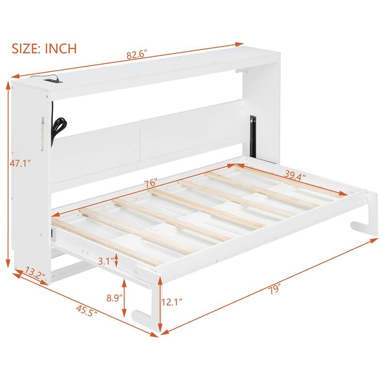 SideFold Murphy Bed with Geometric Art Panels, USB Power Hub & LED Glow by Harper&Bright Designs