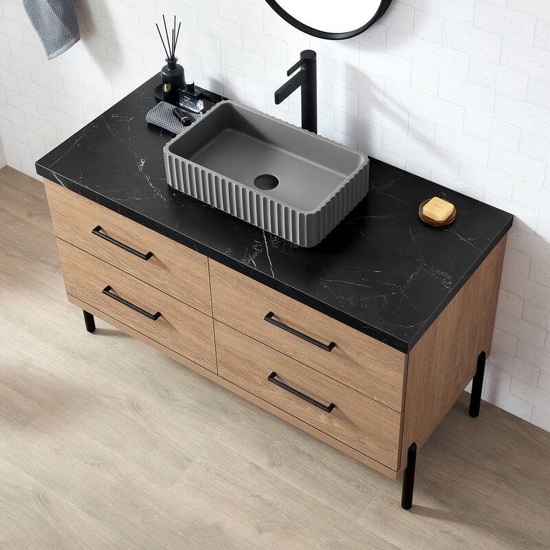 Trento Bath Vanity, Sintered Stone Top with Concrete Sink without Mirror