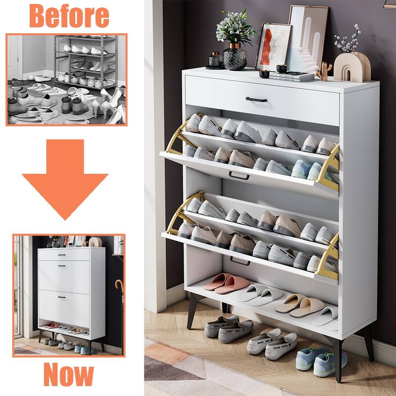 3-Drawer Wood Shoe Storage Cabinet with Removable Panels & 1 Open Shelf