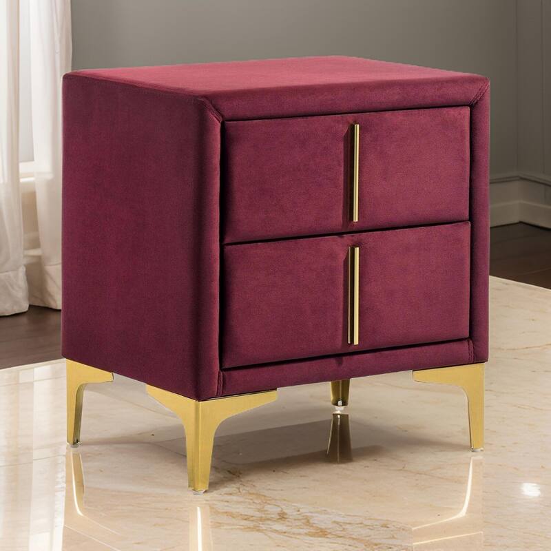Red 2 Drawer 22.25 in. W Nightstand with Faux Leather Upholstery