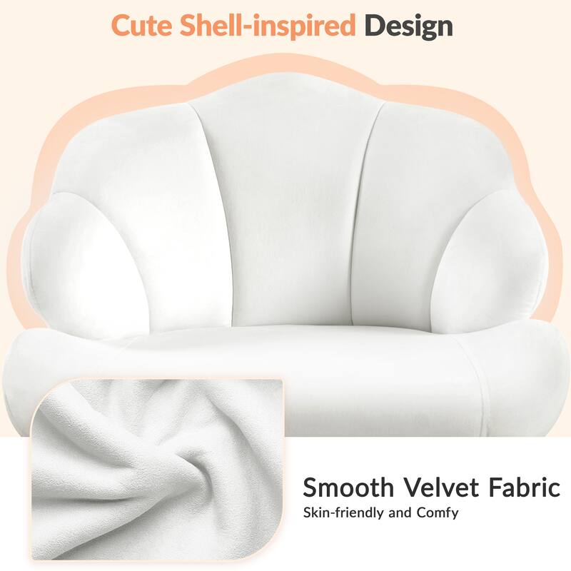 Yaheetech Upholstered Swivel Office Chair with Tufted Shell-Shaped Back for Bedroom Salon