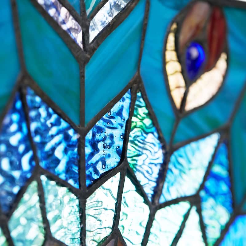 River of Goods 24-inch Tiffany-style Stained Glass Peacock Star Window Panel - 24"L x 0.25"W x 24"H