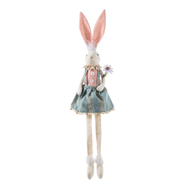 Glitzhome 29.5"H Easter Fabric Girl Bunny with Dangling Legs
