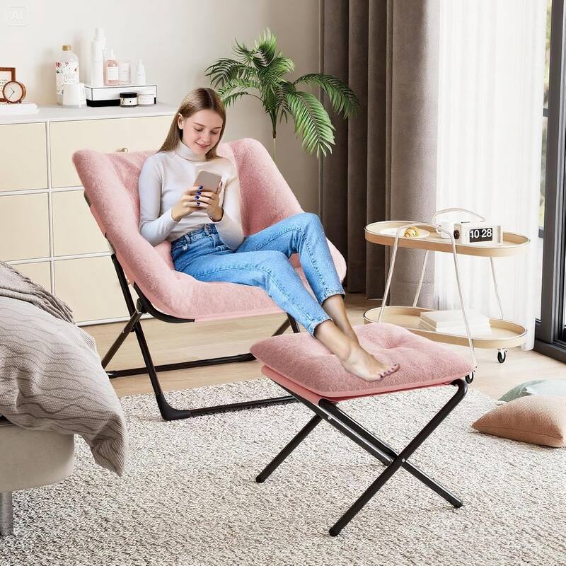 Comfy Folded Chair,Saucer Chair, Lounge Chair - XL Foldable Faux Fur Floor Seat, Non-Slip Base for Stability