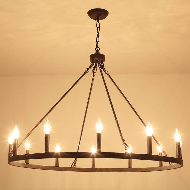 12-Light 37.99 in. Rustic Wagon Wheel Chandelier for Bedroom Kitchen