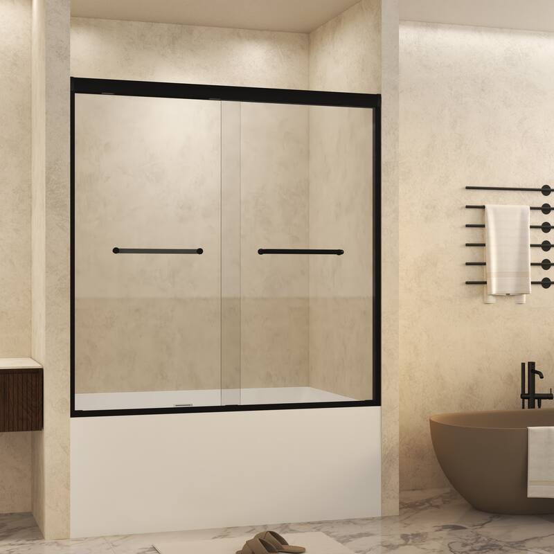 GDFStudio - Alden Adjustable Frameless Double Sliding Shower Door for Modern Bathroom Spaces