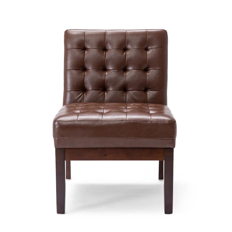 Dark Brown Modern 22.25" PU Upholstered Button Tufted Accent Chair with Rubber Wood Legs