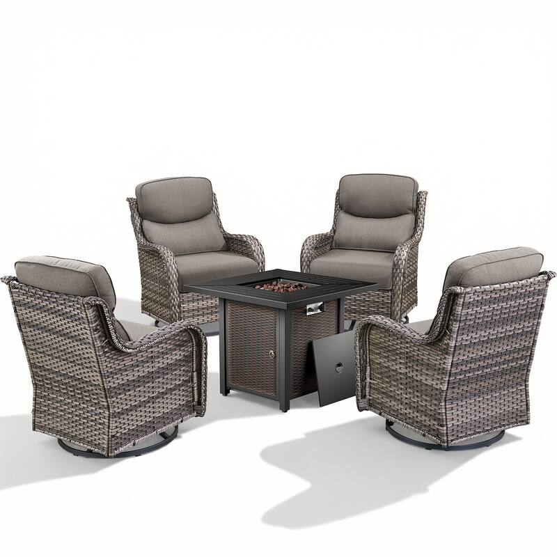 Pocassy 30 In Outdoor Fire Pits with Patio Sofa Swivel Glider Chari Furniture.