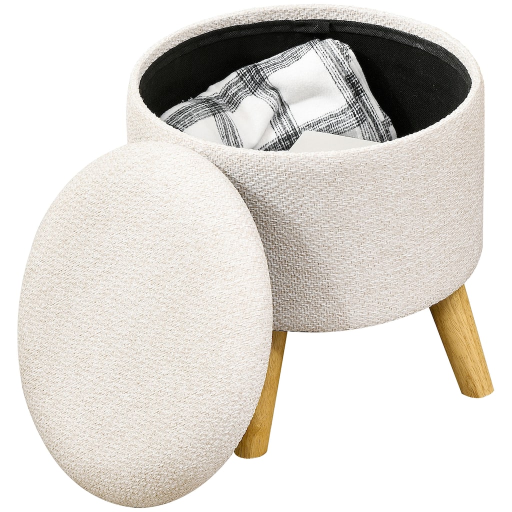 Storage Ottoman, Round Stool Chair with Cushioned Top