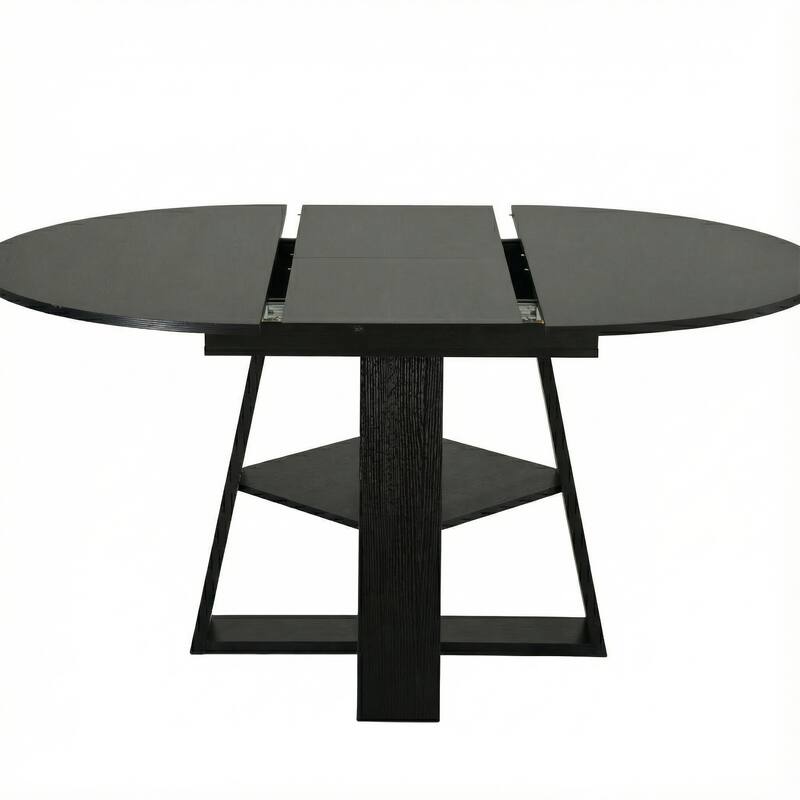 43"-59" Extendable Oval Dining Table with Storage Base, Modern Round to Oval Kitchen Table