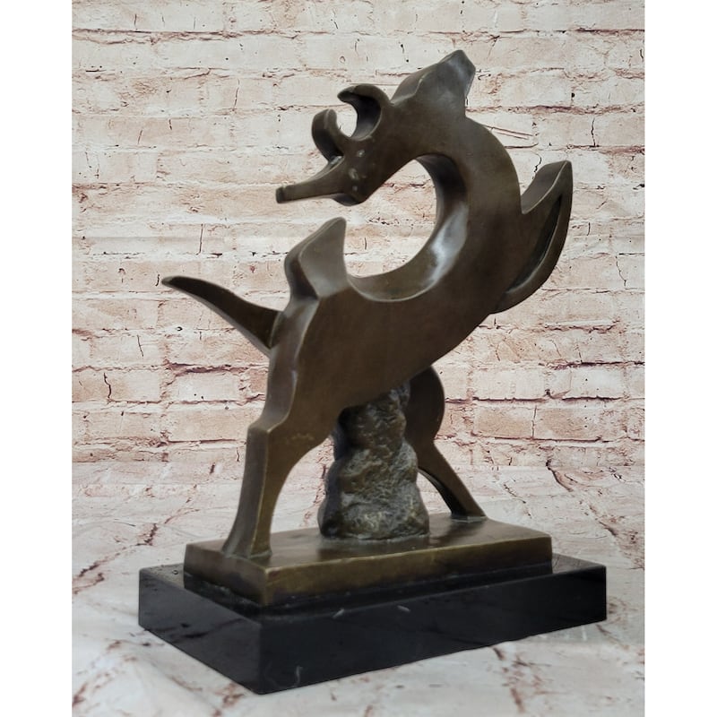 Abstract Bronze Deer Sculpture – Modern Wildlife Art On Marble Base