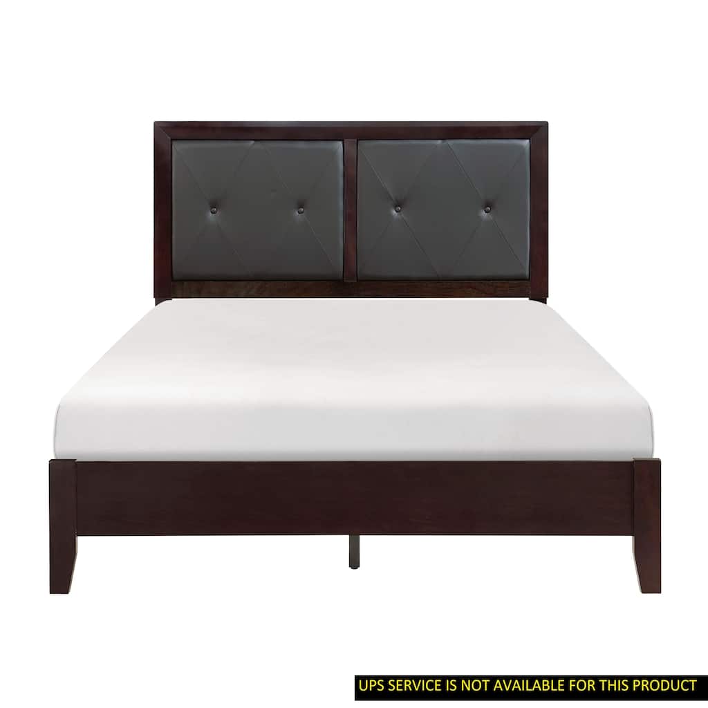 Queen Size Faux Leather Upholstered Bed with Button-Tufted Headboard in Espresso Finish