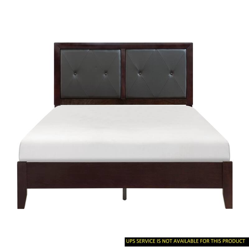Queen Size Wood Platform Bed with Faux Leather Tufted Headboard - Espresso