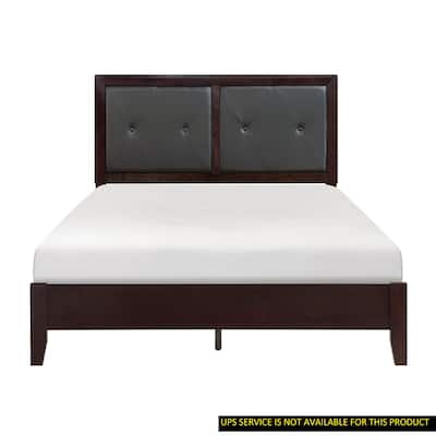 Queen Size Wood Platform Bed with Faux Leather Tufted Headboard