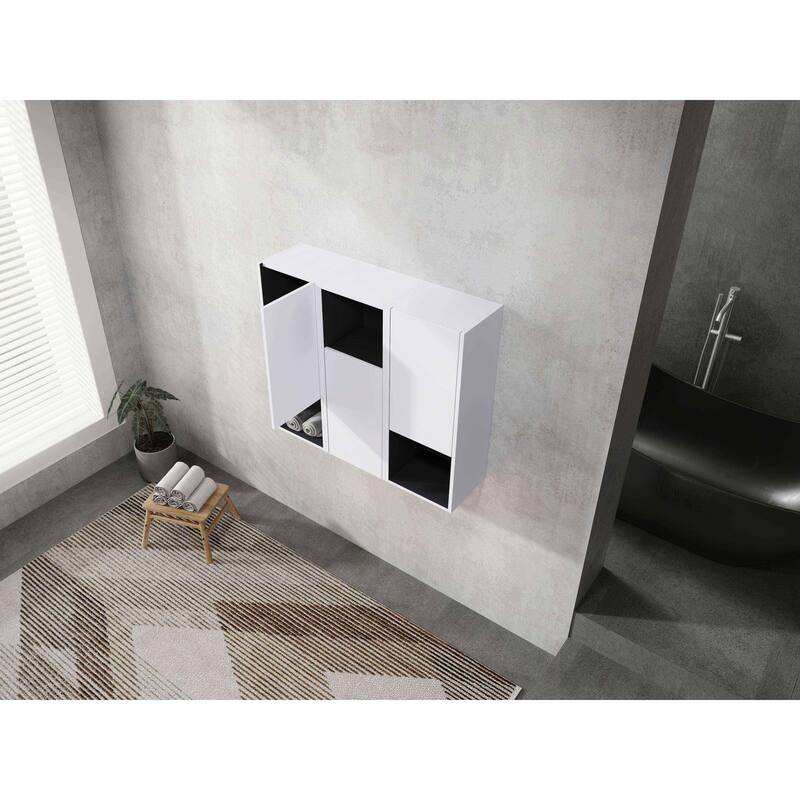 Modern Wall-Mounted Bathroom Side Cabinet with Soft-Close Doors, Floating Design, 6 Storage Compartments, 12-Inch Width