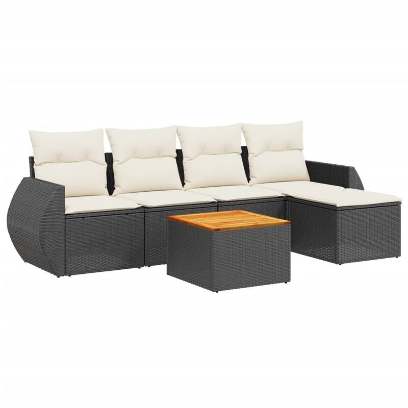 vidaXL Patio Sofa Set with Cushions Outdoor Furniture 6 Piece Poly Rattan - 21.7 x 24.4 x 27.2