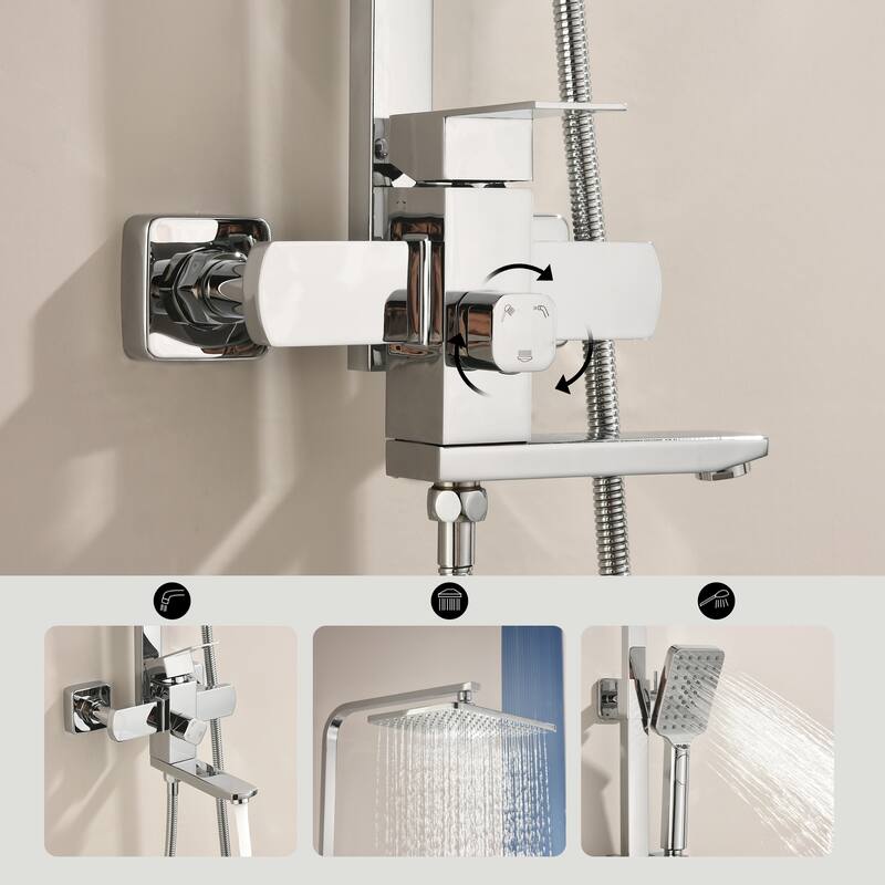 46"H 3-Function Stainless Steel Wall-Mounted Shower System
