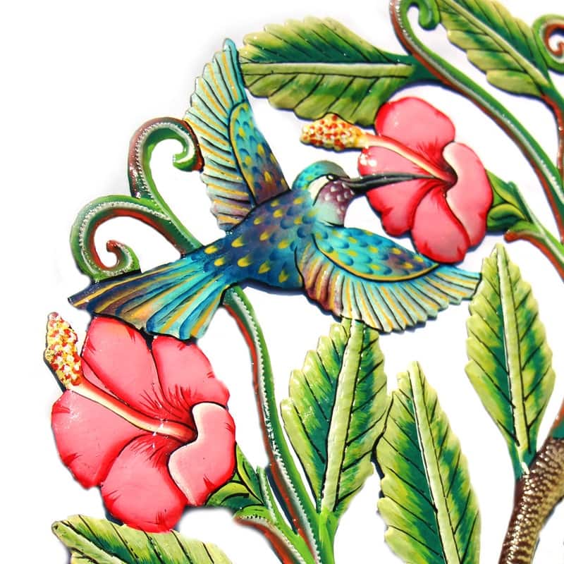 Handmade Painted Hummingbirds and Flowers Recycled Steel Wall Art-