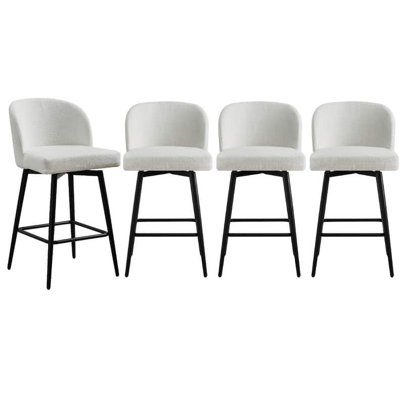Ariel Counter Height Swivel Barstool Set - Set of 4 - White Fabric - Counter Height