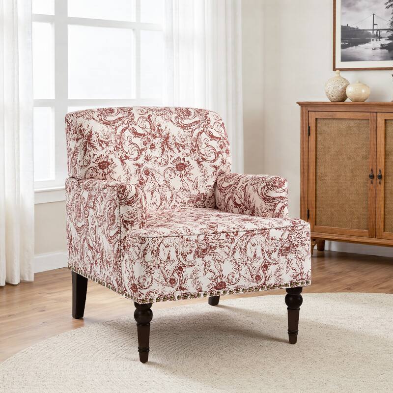 Linen Upholstered Armchair Nailhead Trim Accent Chair