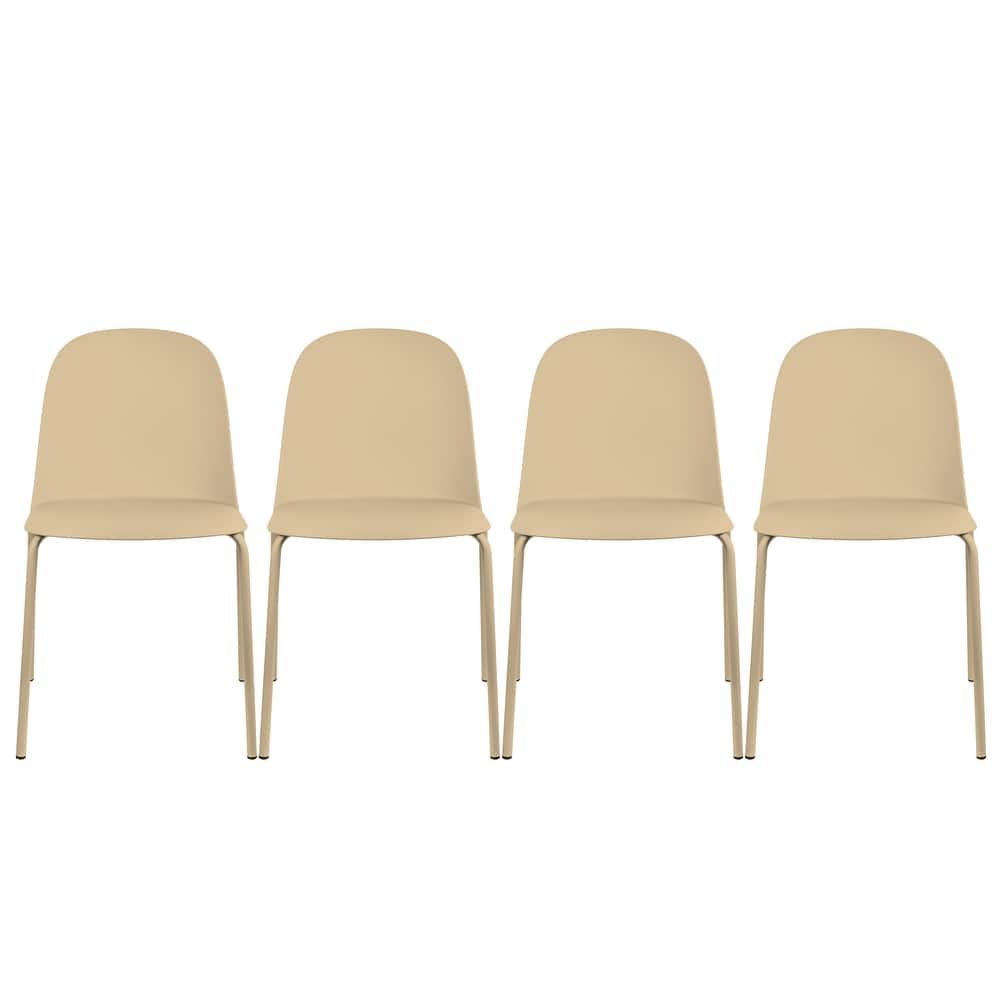 Set of 4 Modern Dining Side Chairs, Armless Molded Plastic Shell Seat with Metal Legs, Stackable Contemporary Chairs