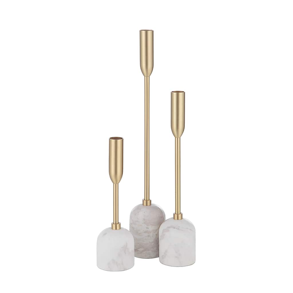 Renwil Marchesa Indoor Iron Set Of 3 Tapered Candle Holder, Satin Brass