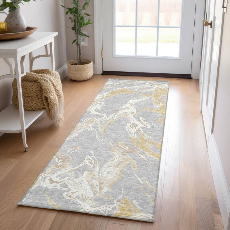 Machine Washable Indoor/ Outdoor Modern Wave Chantille Rug - Gray - 2'3" x 7'6"
