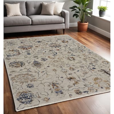 Xewa Power Loomed Distressed Floral Traditional Non Skid with Fringe Area Rug By HomeRoots