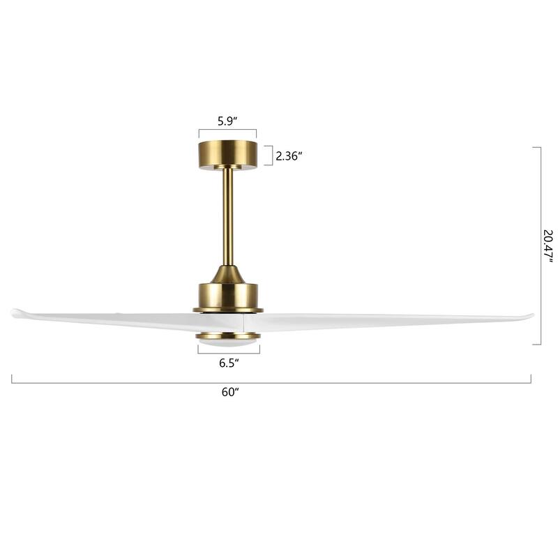 WINGBO 60 Inch DC Ceiling Fan with Lights and Remote Control, 3 Reversible Carved Wood Blades, 6-Speed Noiseless DC Motor