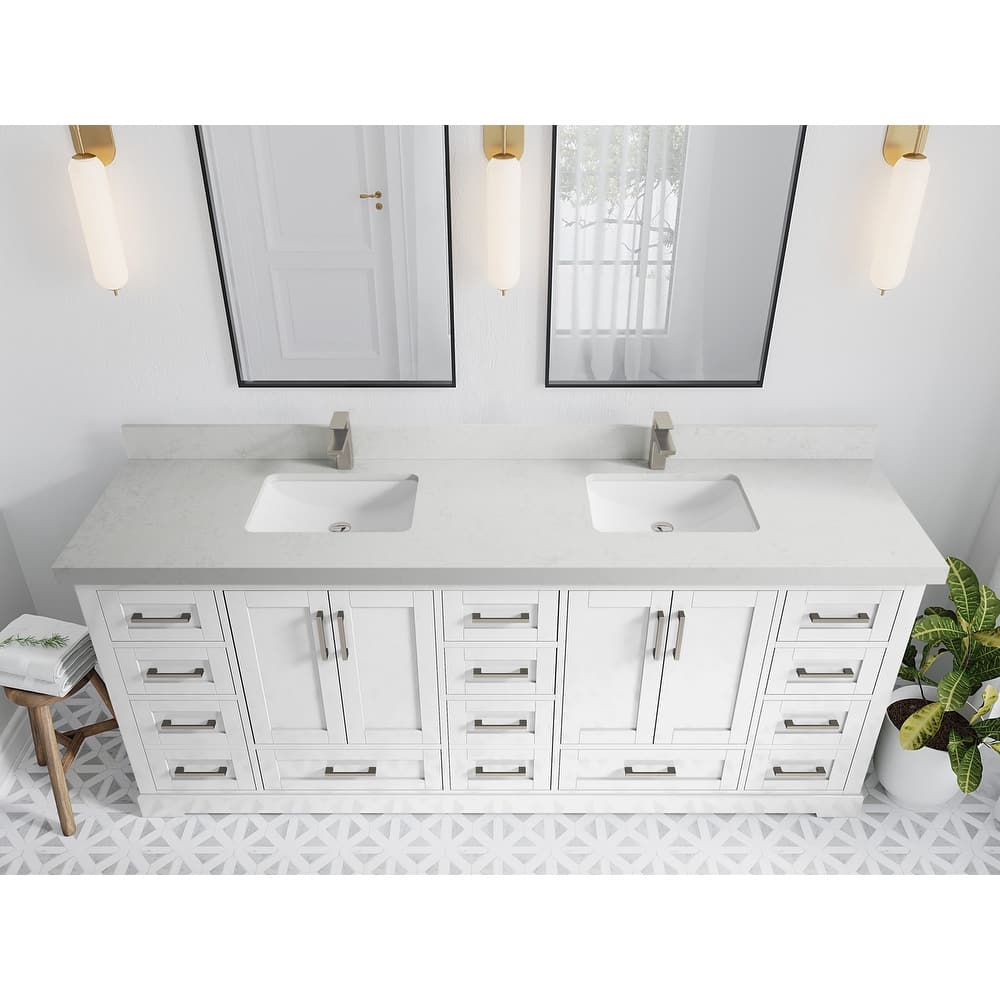 Willow Collection 84 in W x 22 in D x 36 in H Boston Double Bowl Sink Bathroom Vanity with Countertop