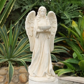 Off White MgO Angel with Bowl Garden Statue